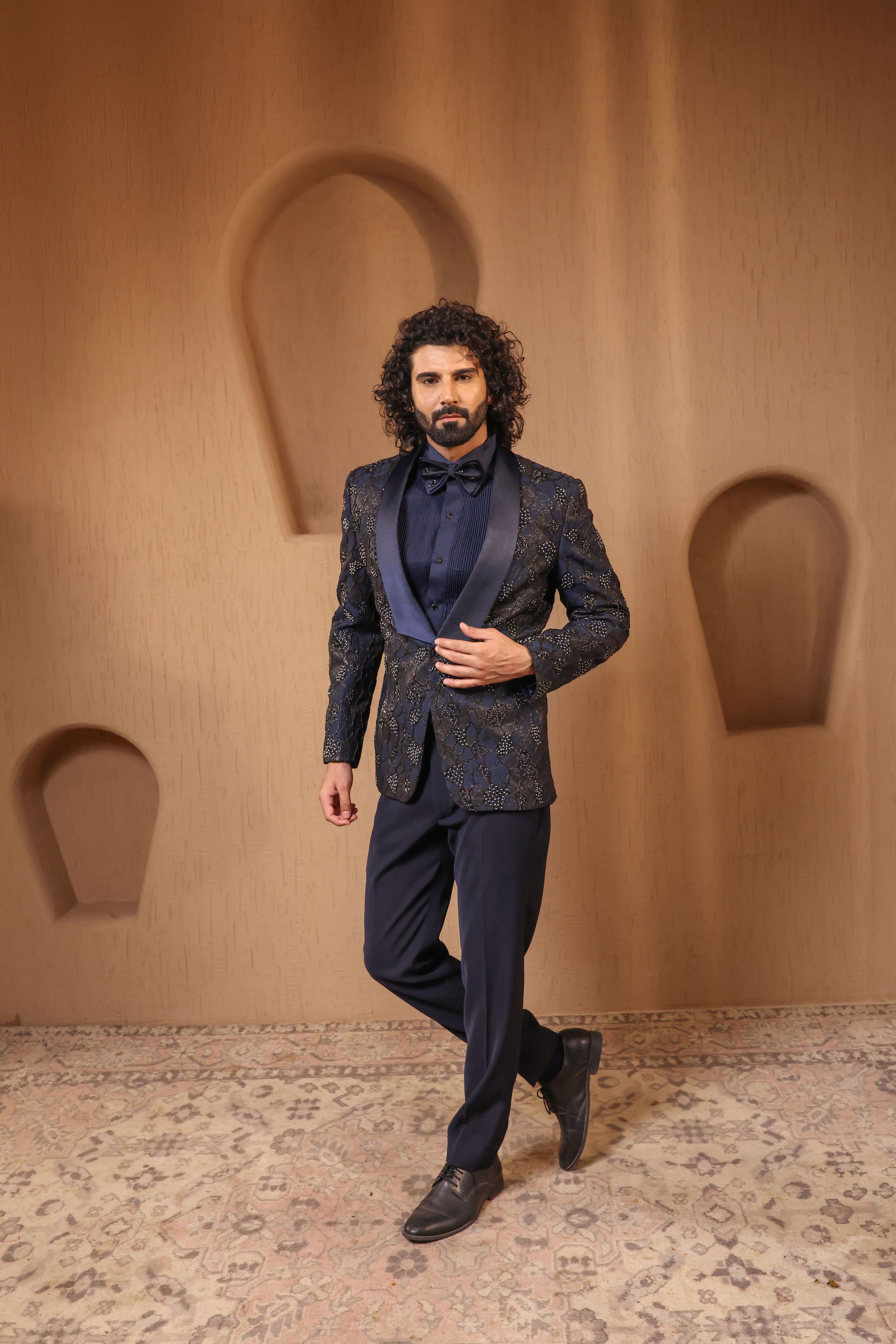 Royal Blue Jacquard Tuxedo Set