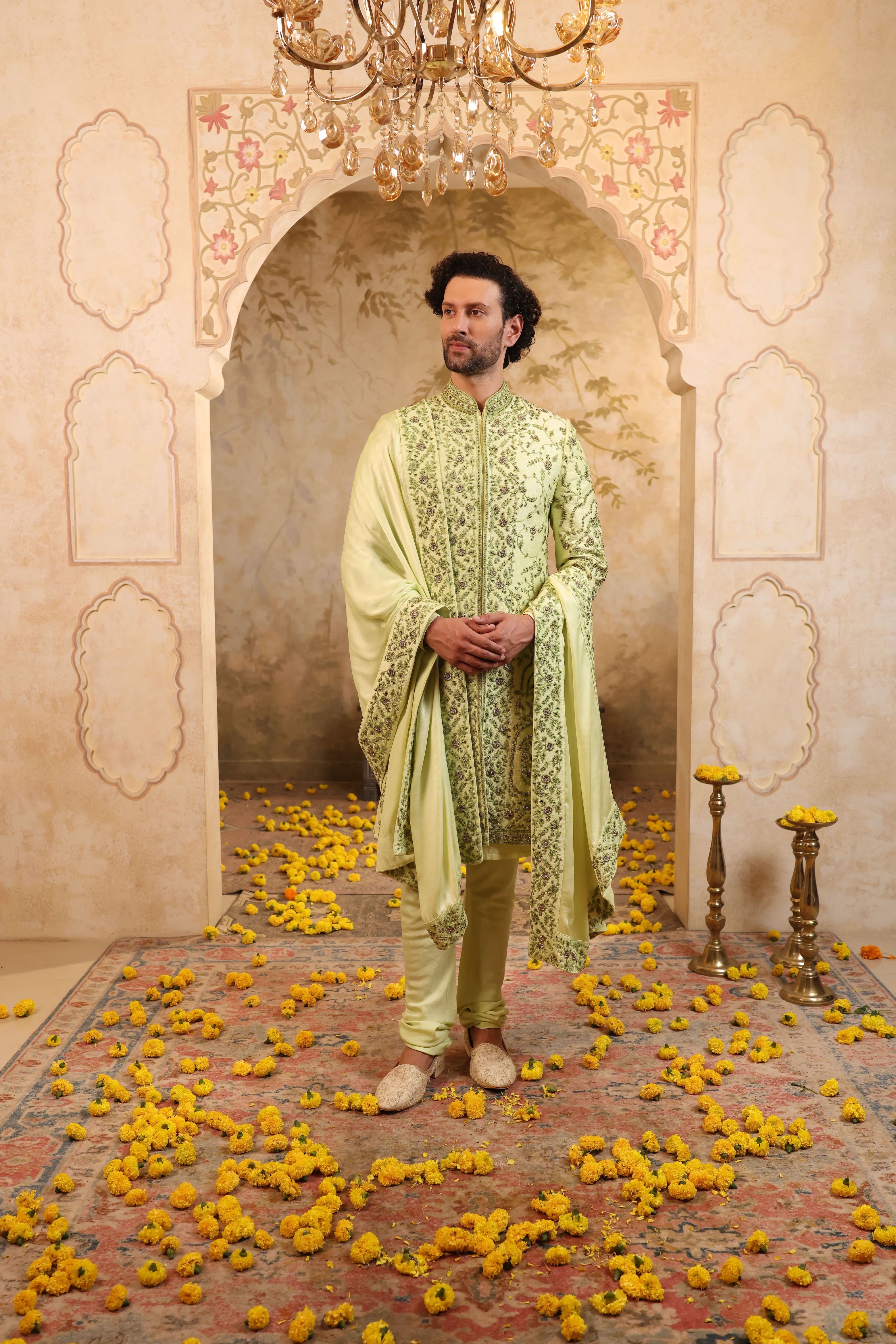 Verdant Silk Sherwani Set