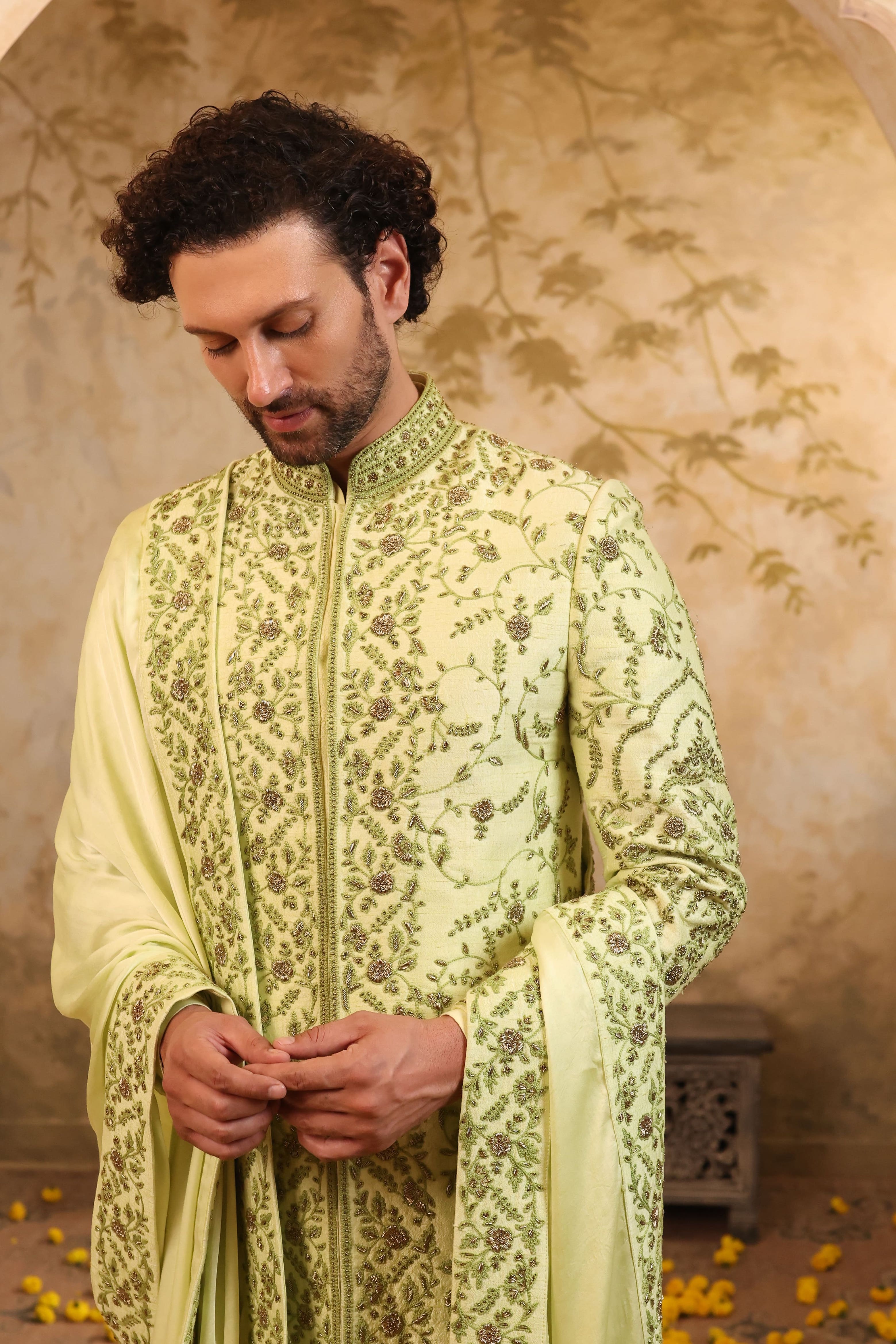 Verdant Silk Sherwani Set
