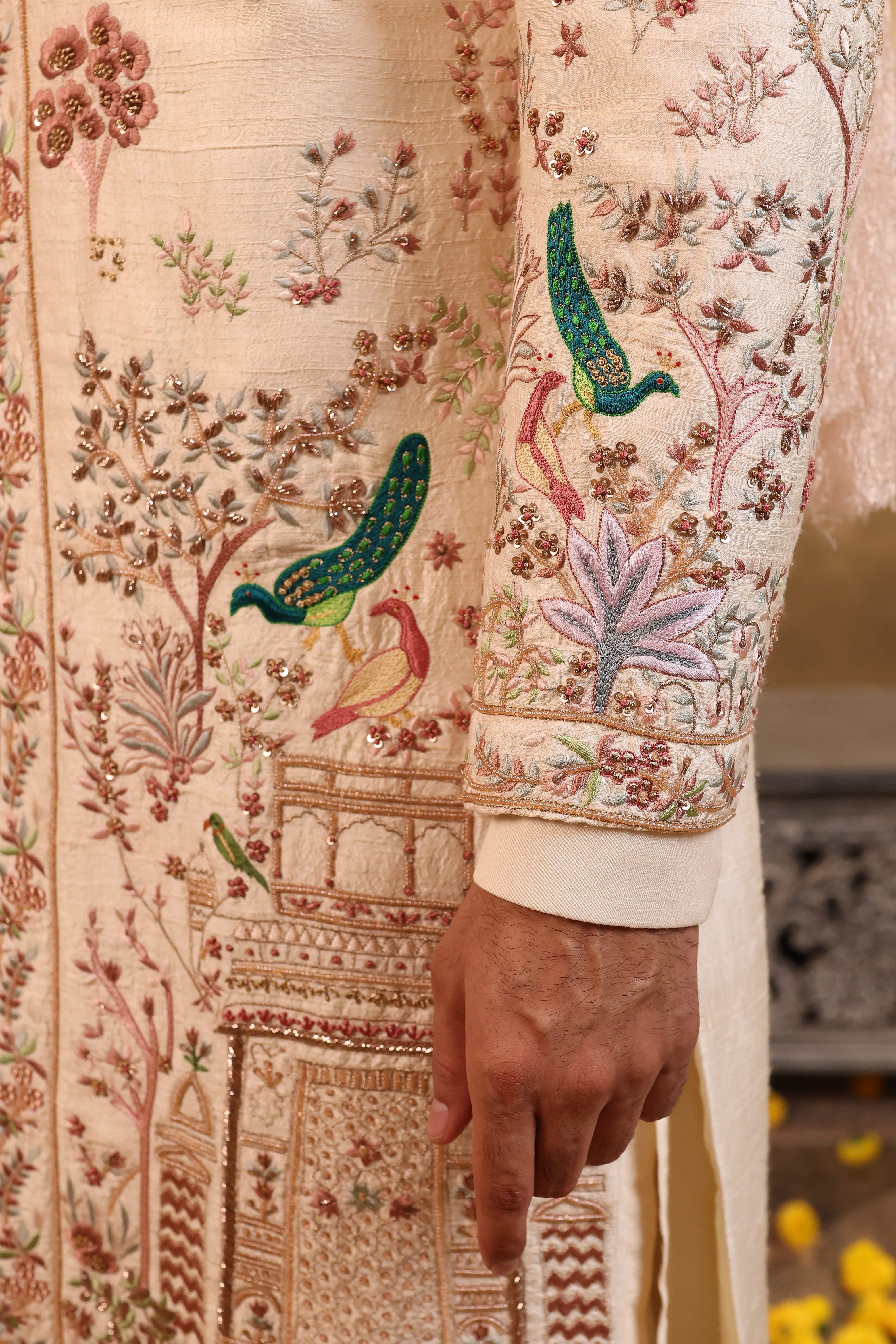 Peach Blossom Silk Sherwani Set