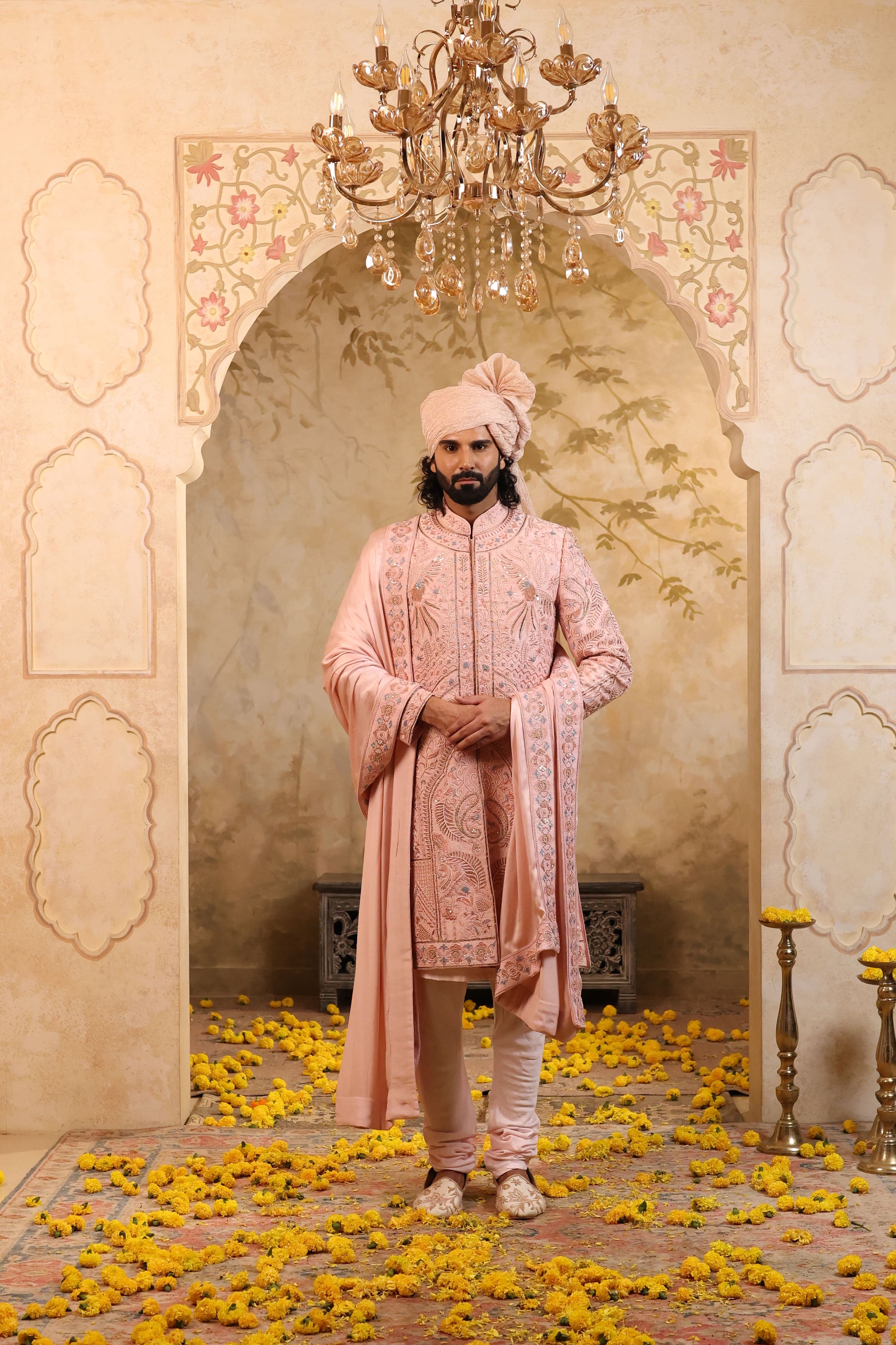 Cherry Blossom Silk Sherwani Set