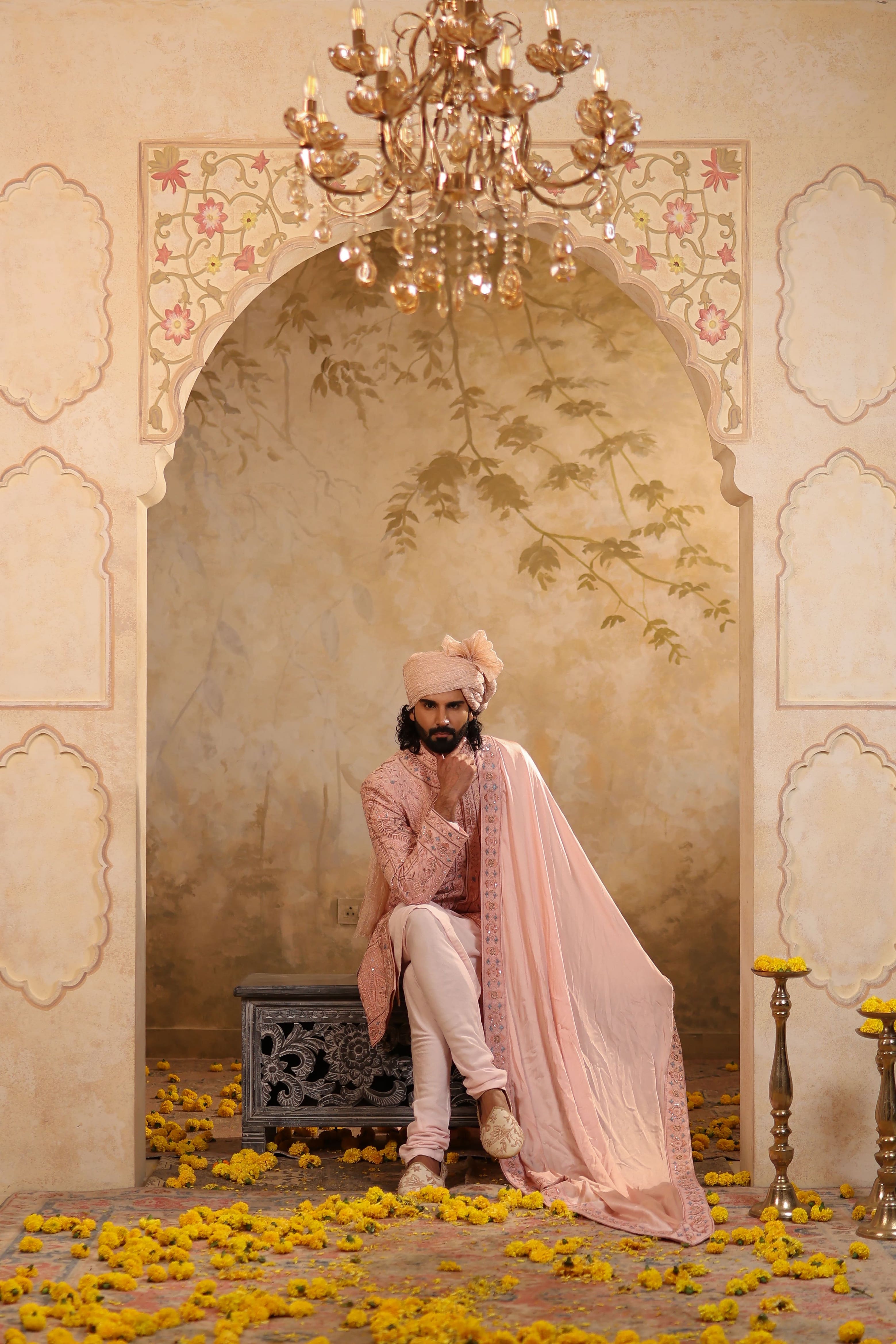 Cherry Blossom Silk Sherwani Set