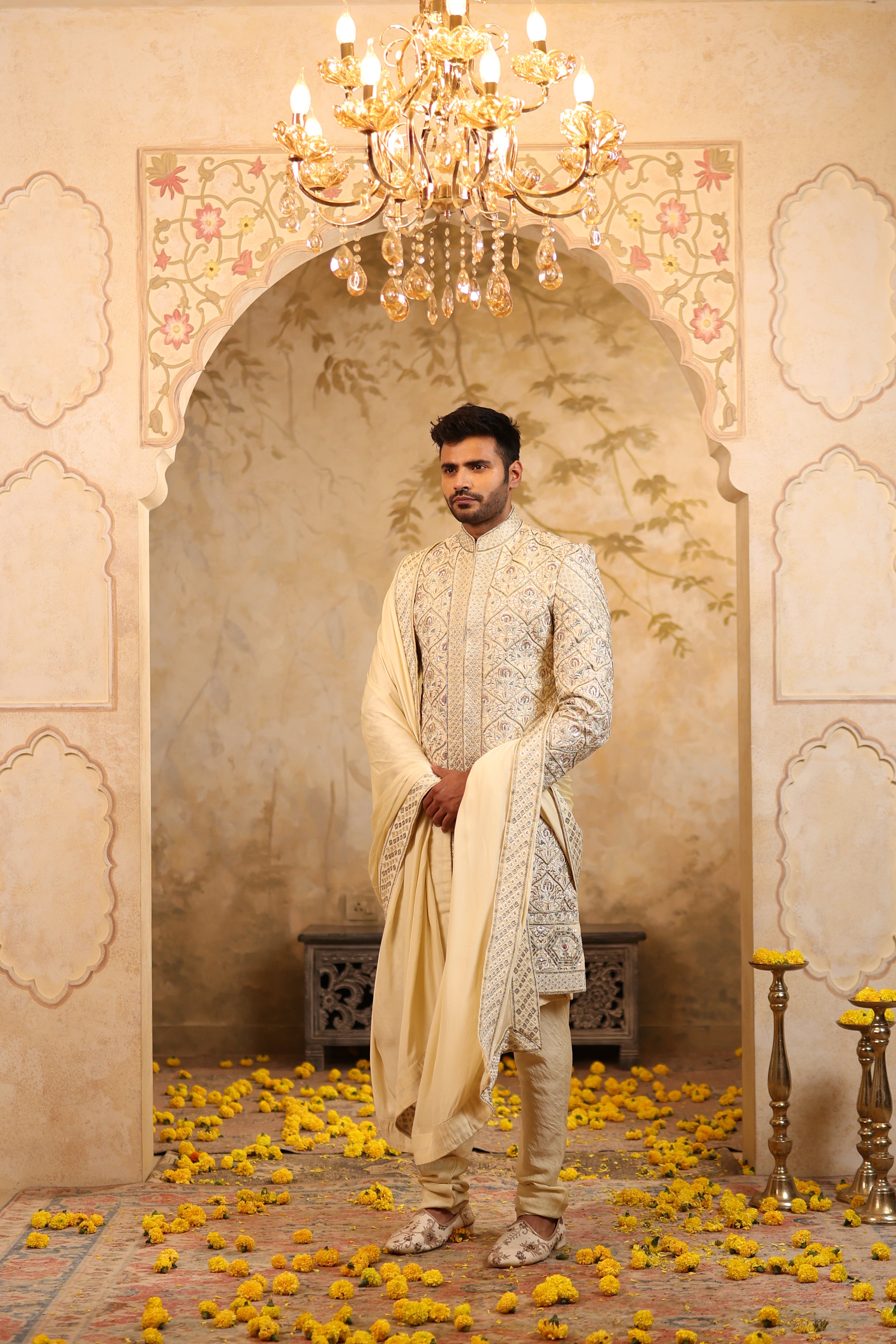 Ivory Regal Silk Sherwani
