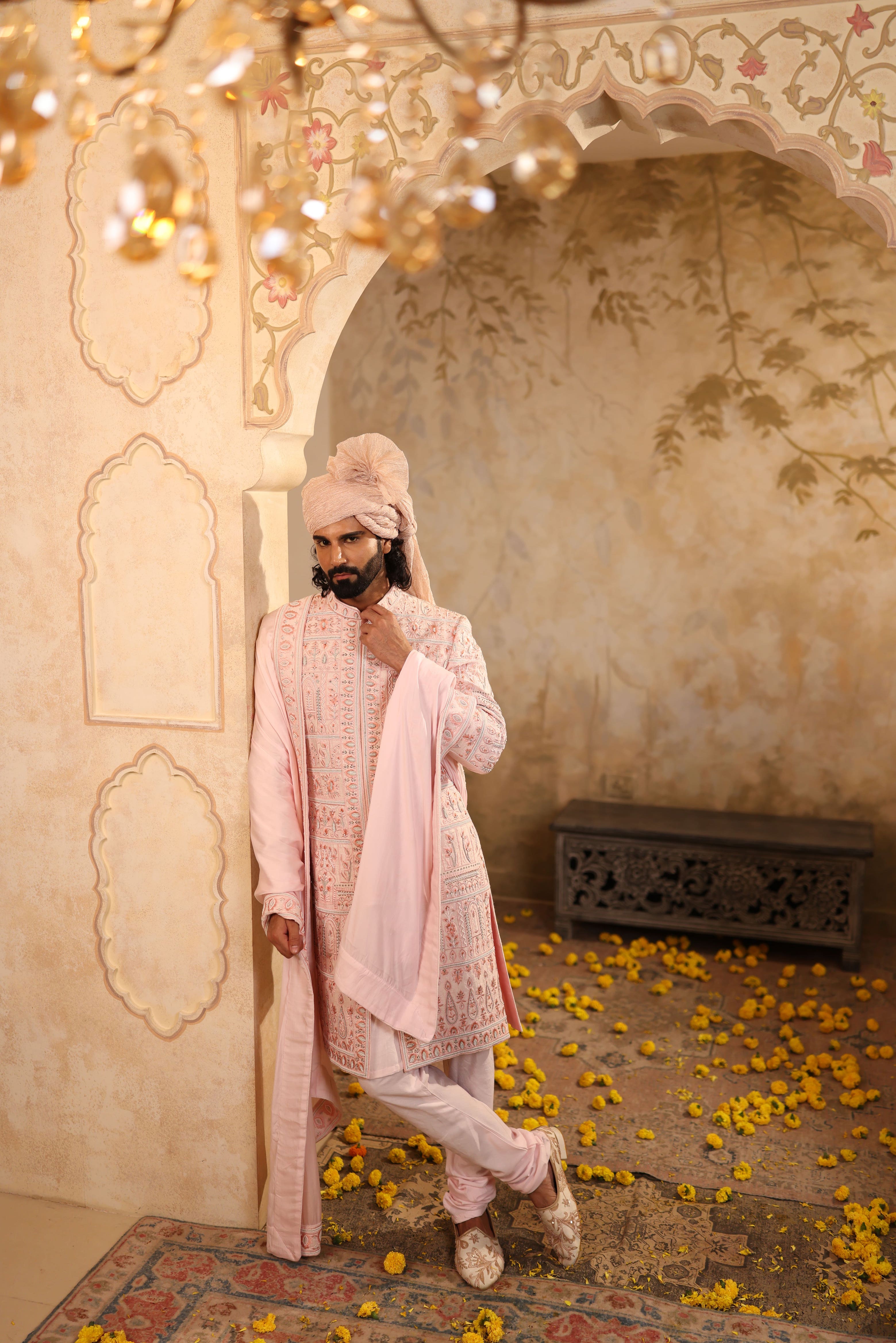 Rose Regal Silk Sherwani Set