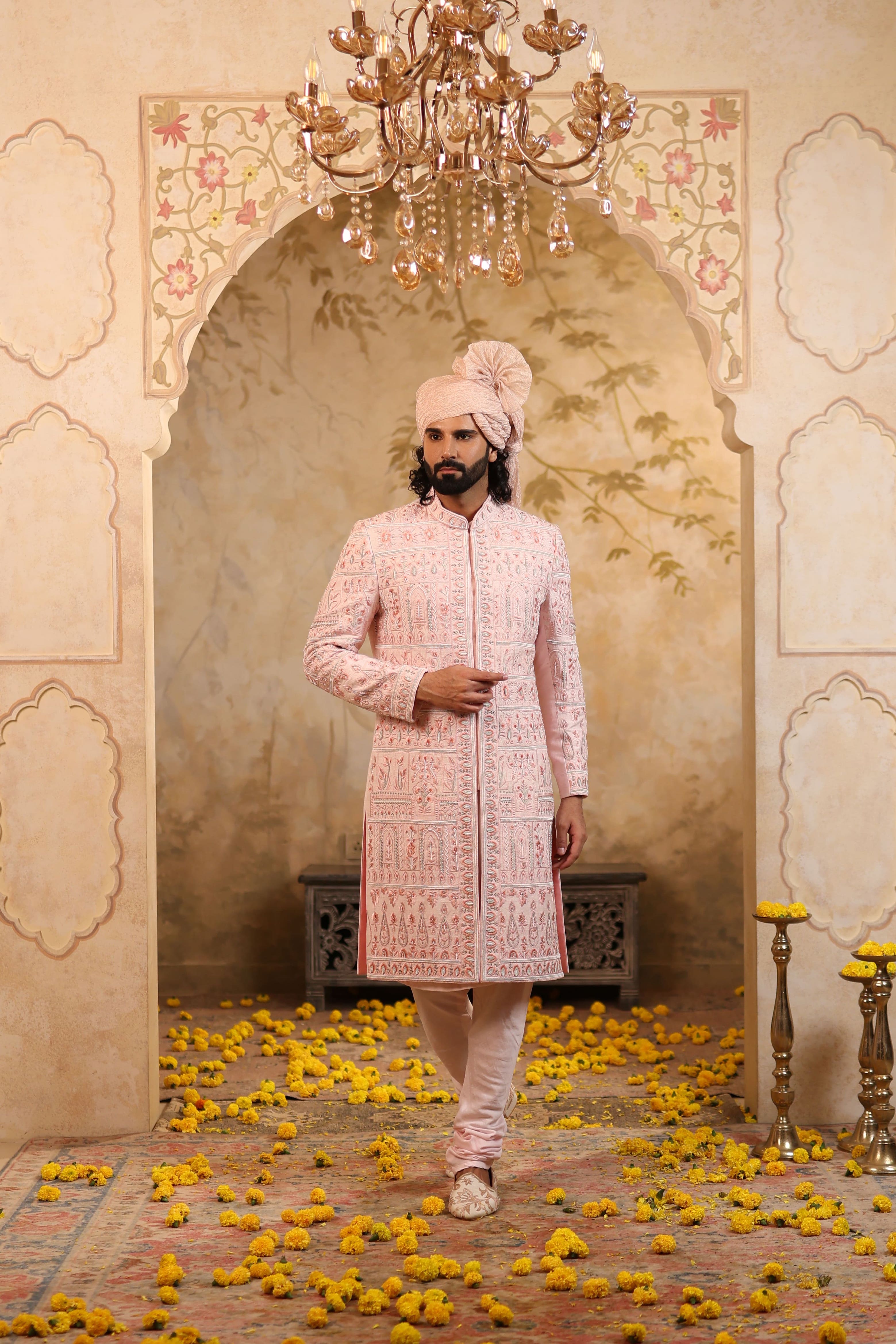 Rose Regal Silk Sherwani Set