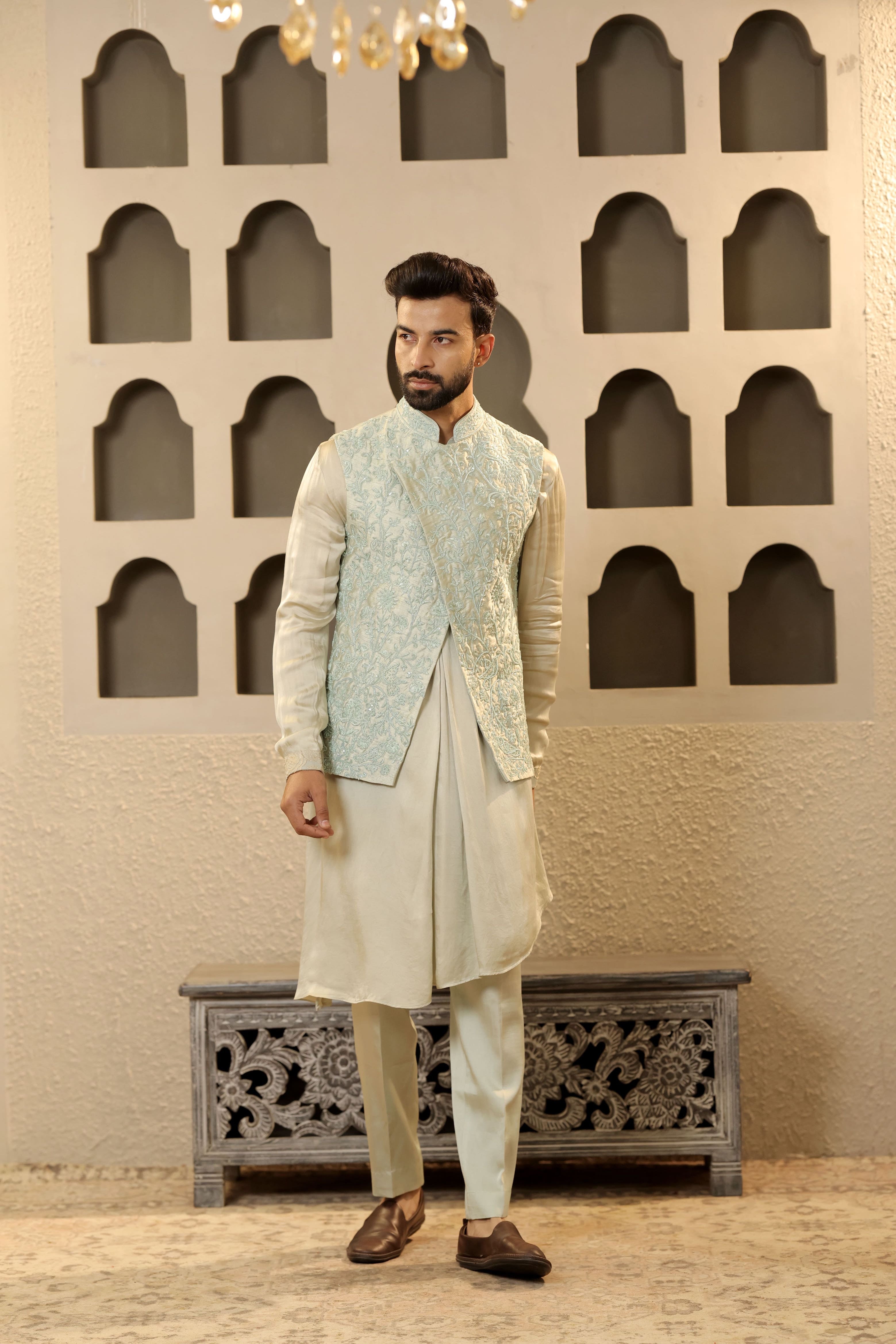 Pastel Sage Asymmetrical Jacket Set