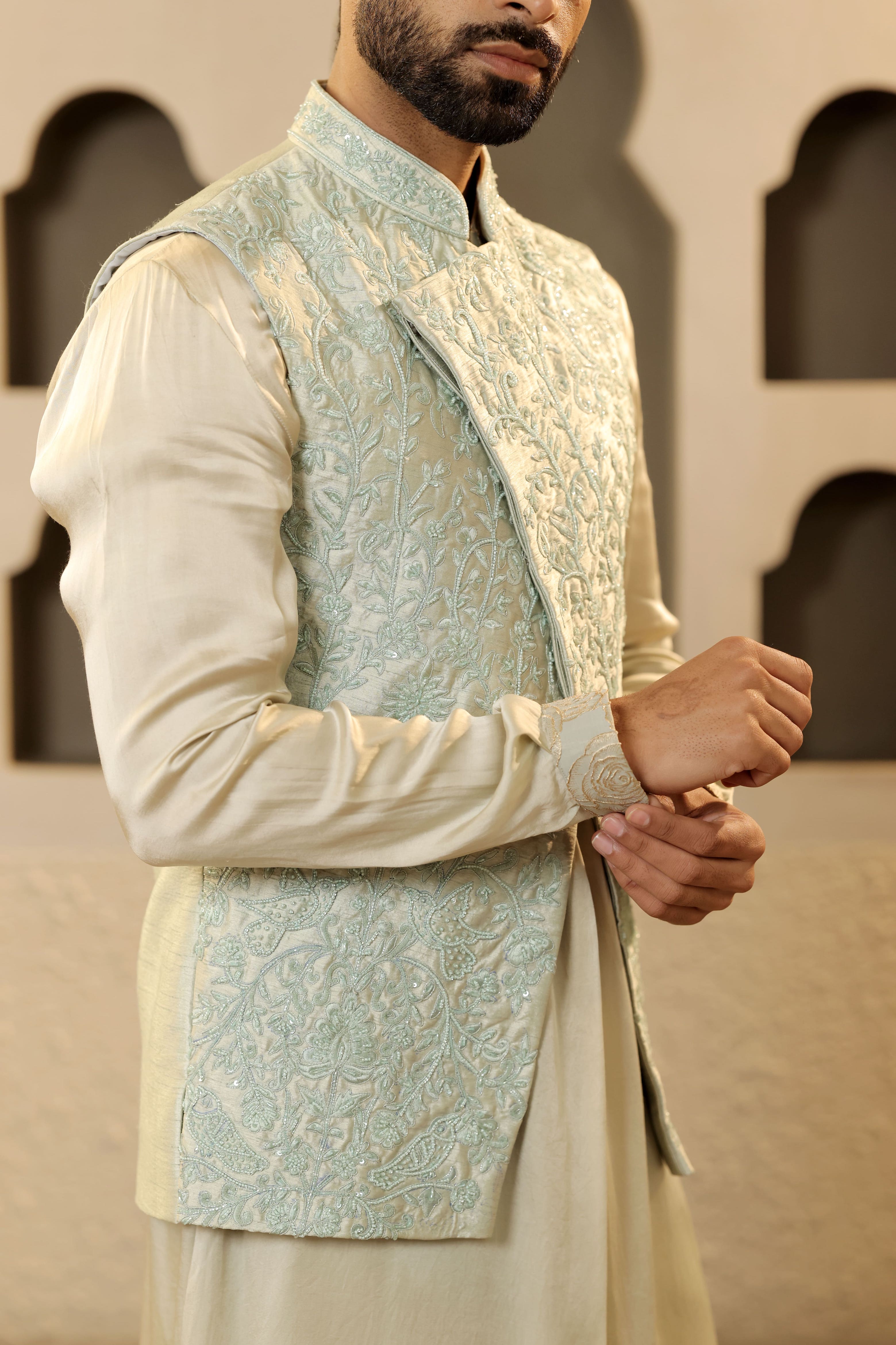 Pastel Sage Asymmetrical Jacket Set