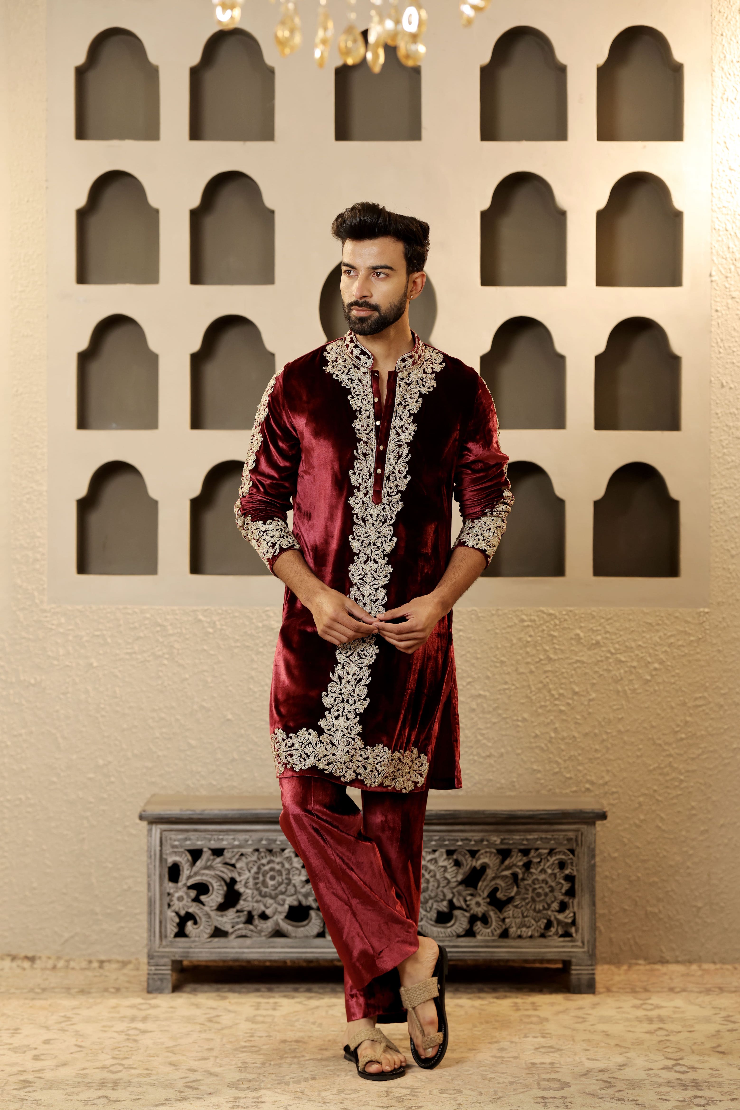 Maroon Regal Velvet Kurta Set