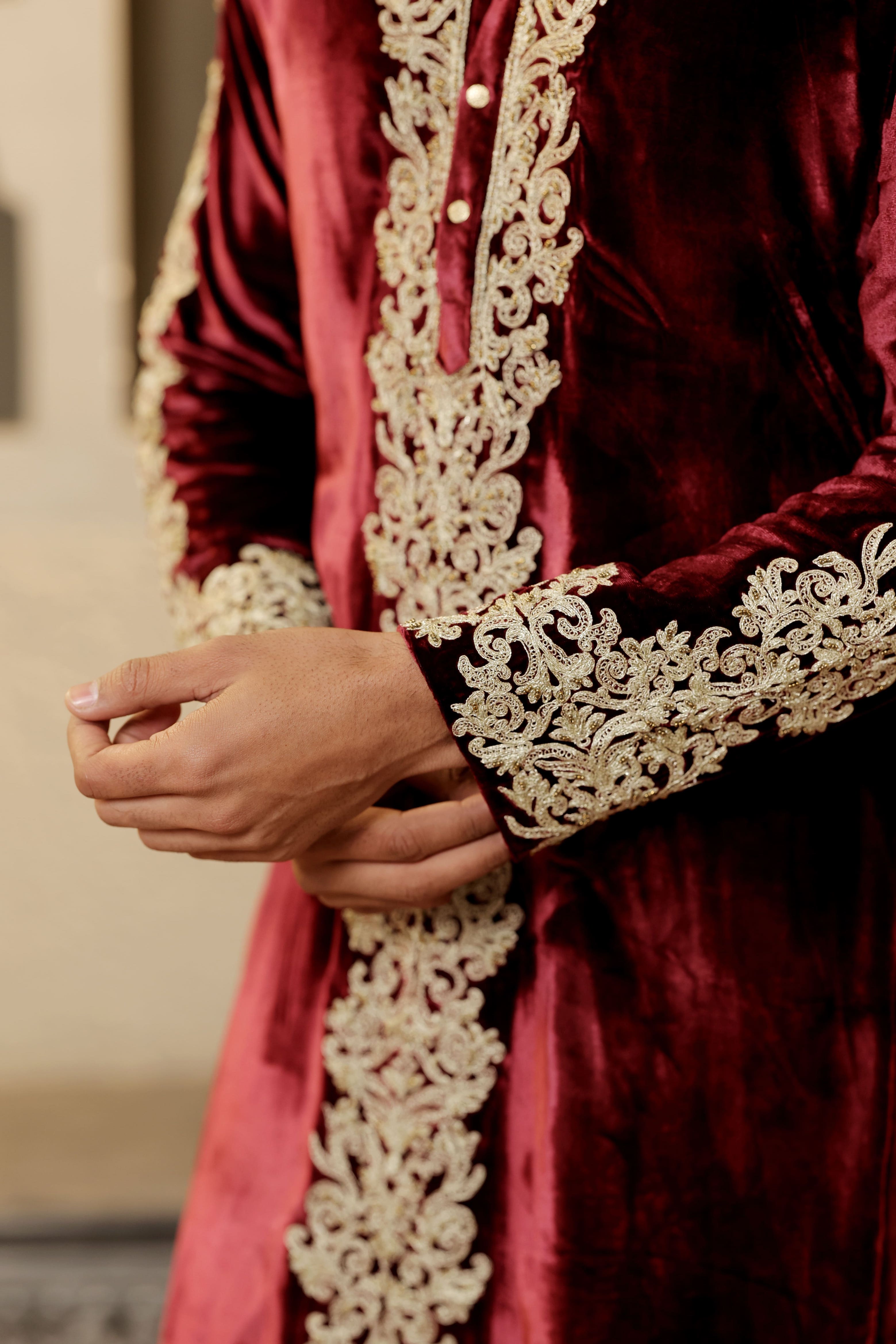 Maroon Regal Velvet Kurta Set