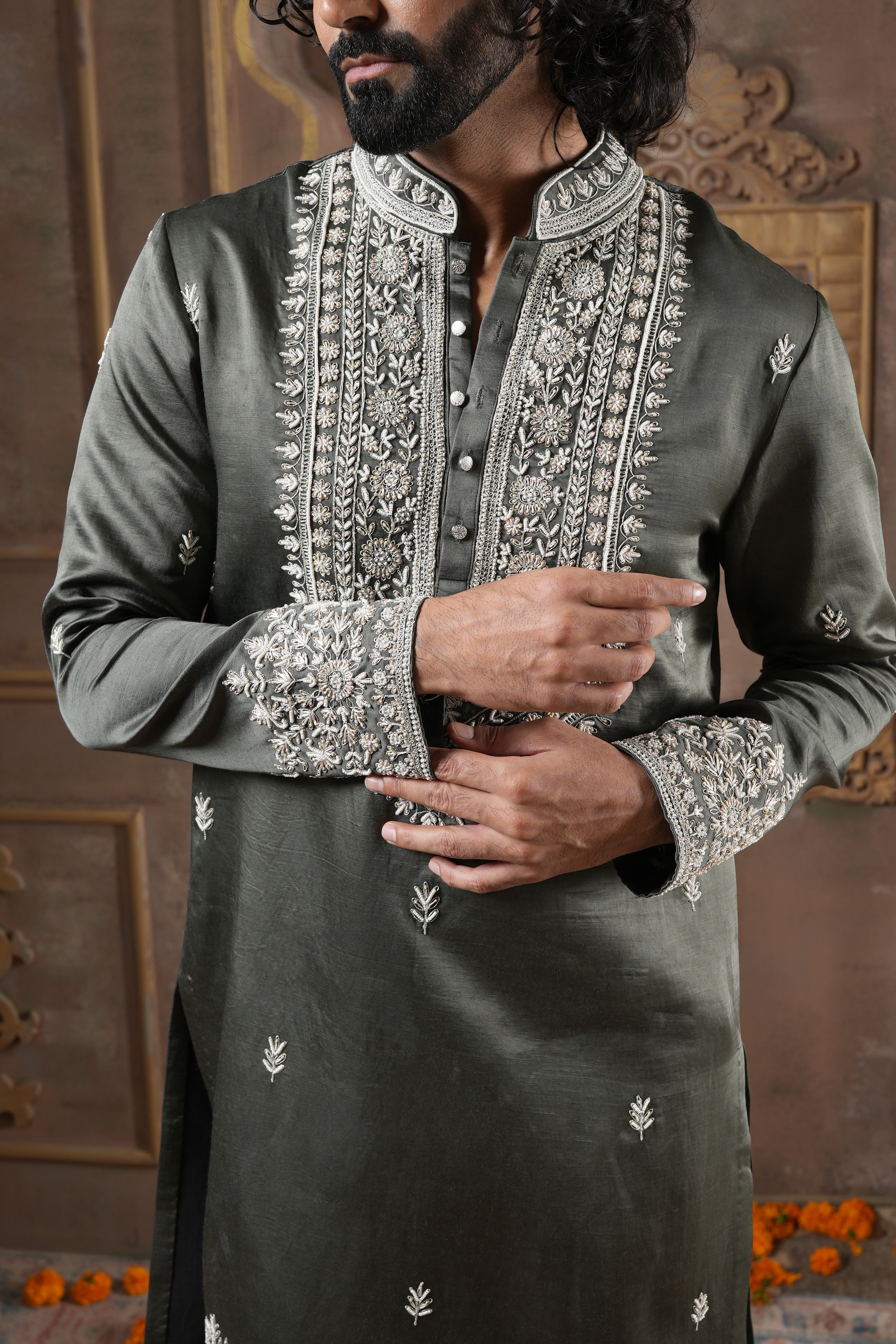 Kombu Green Pearl Kurta Set
