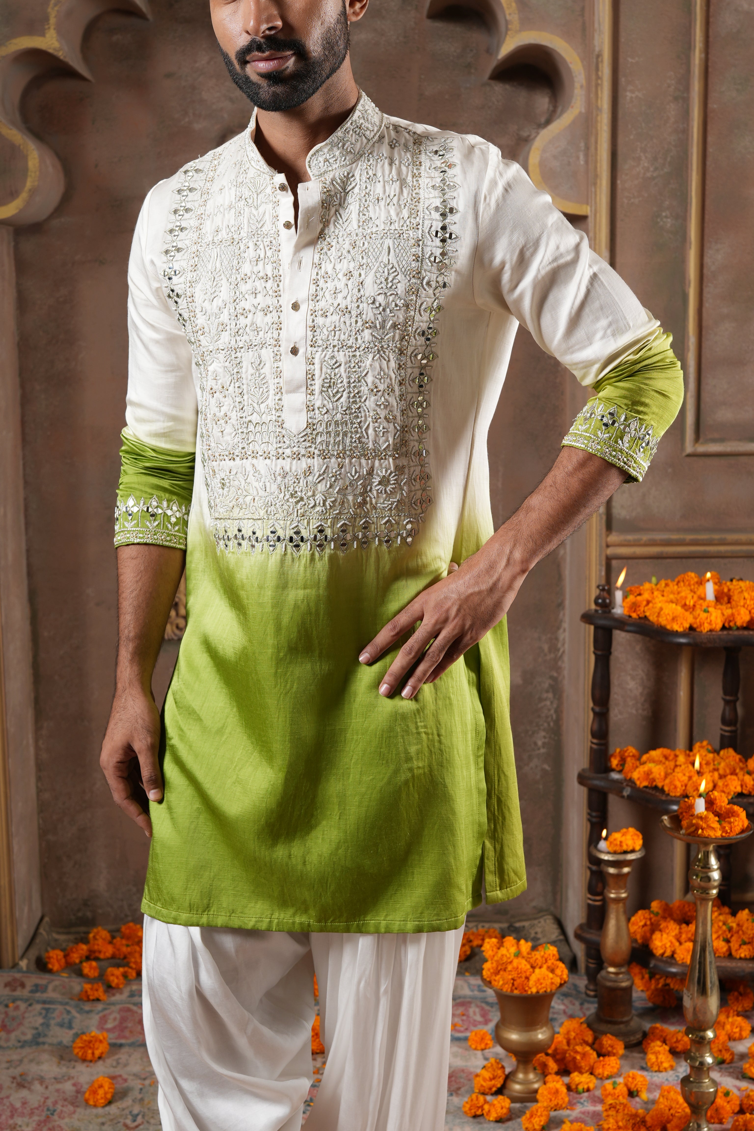 Ivory Forest Ombre Kurta Set