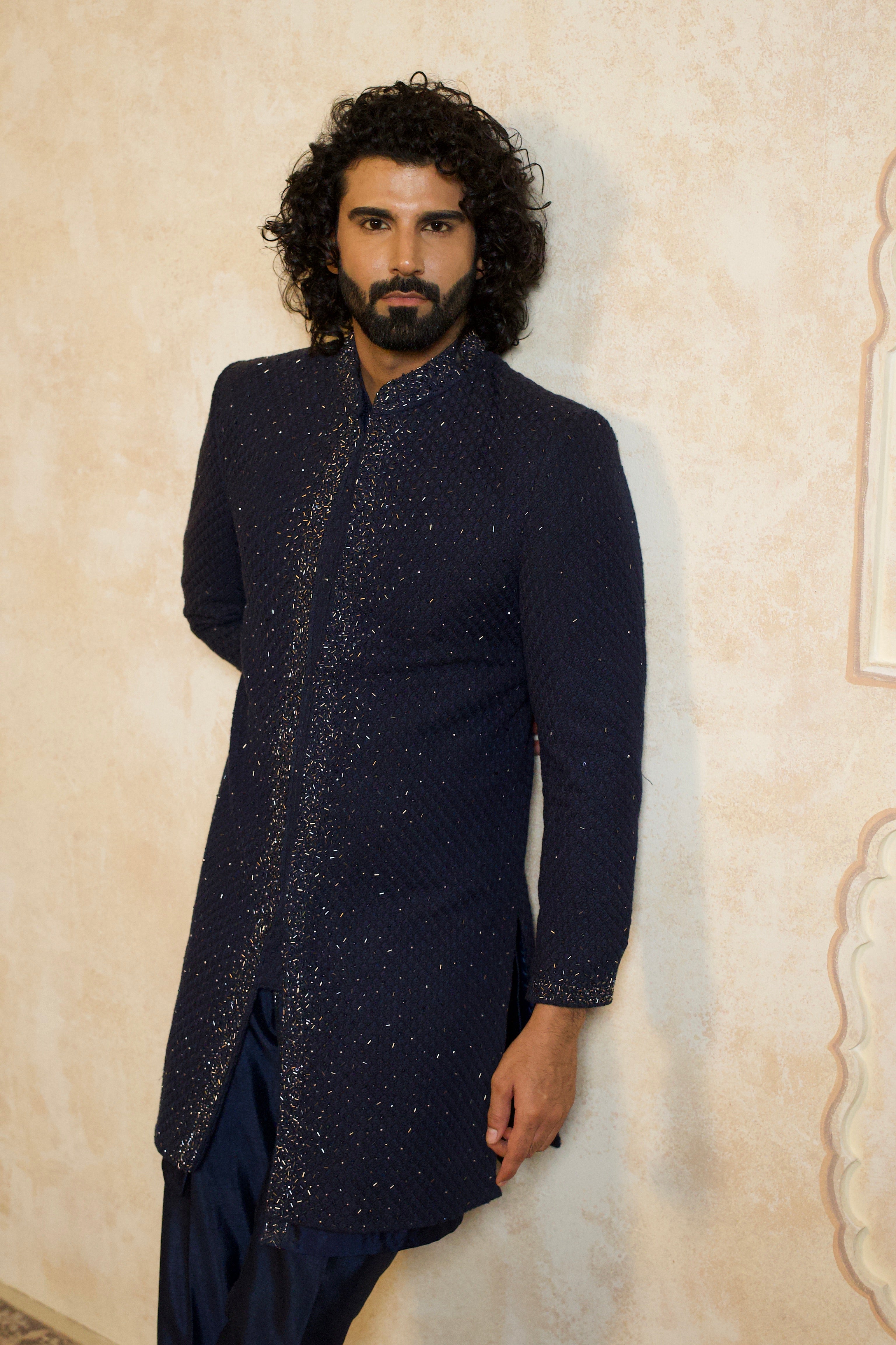 Midnight Mosaic Jacquard Indo-Western